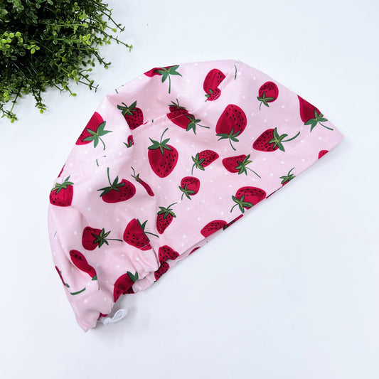 Strawberries Euro Scrub Cap for Women, Surgical cap Satin Lined Option