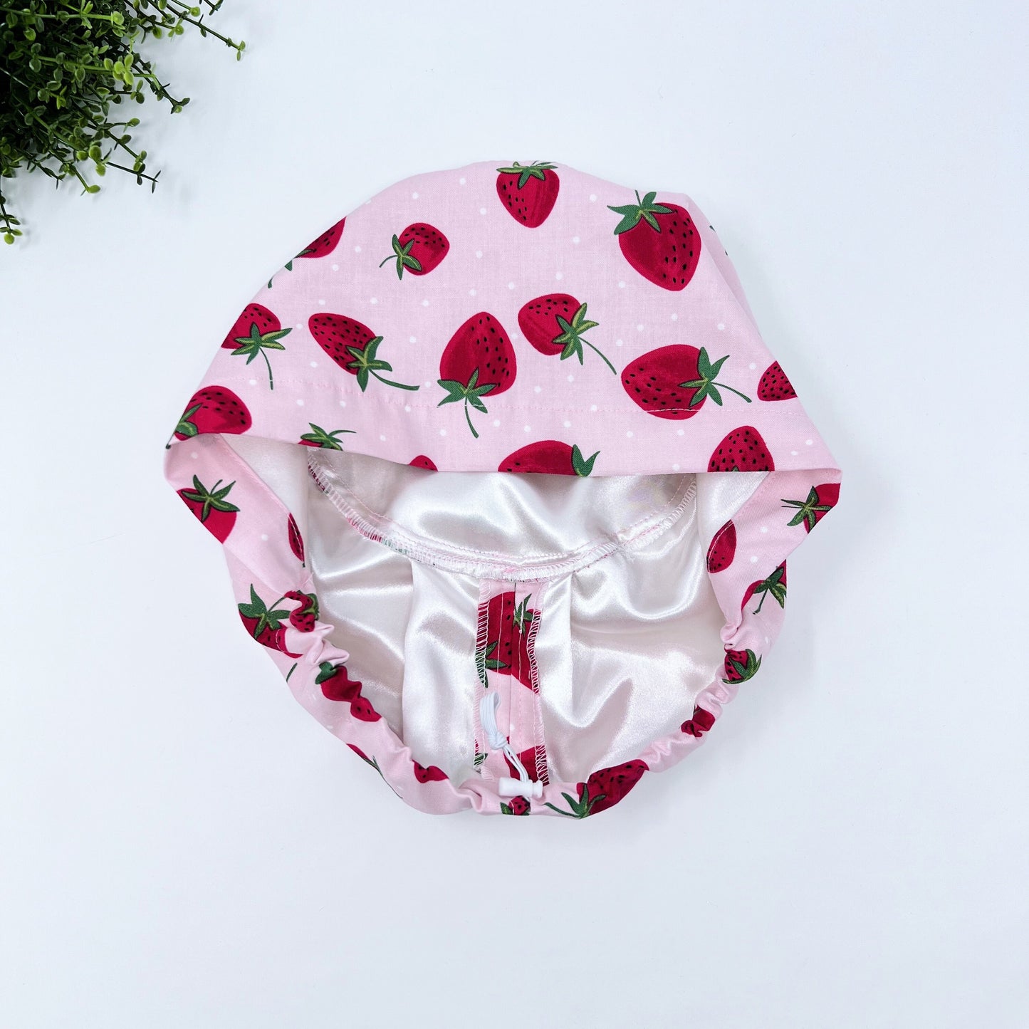 Strawberries Euro Scrub Cap for Women, Surgical cap Satin Lined Option