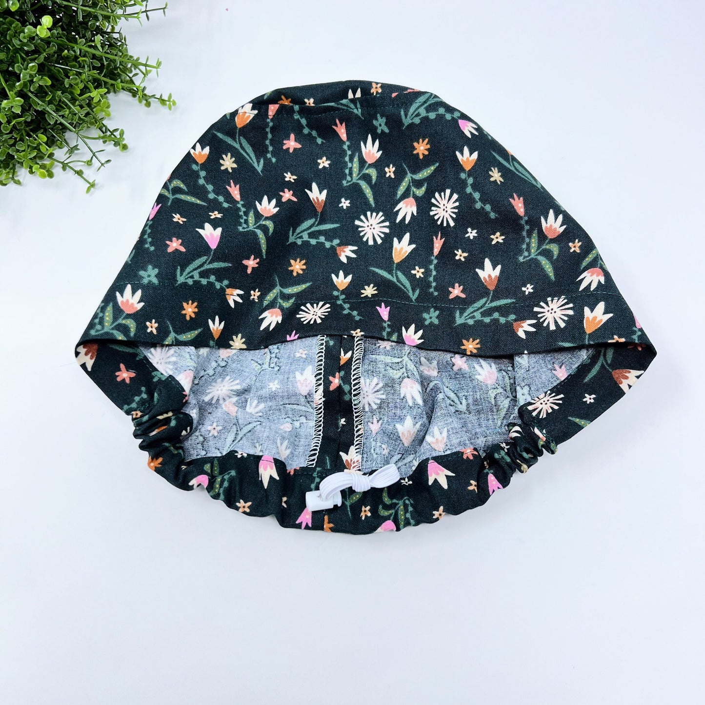 Flowers Euro Scrub Cap for Women, Surgical cap Satin Lined Option