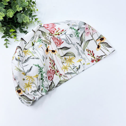 Floral Euro Scrub Cap for Women, Surgical cap Satin Lined Option