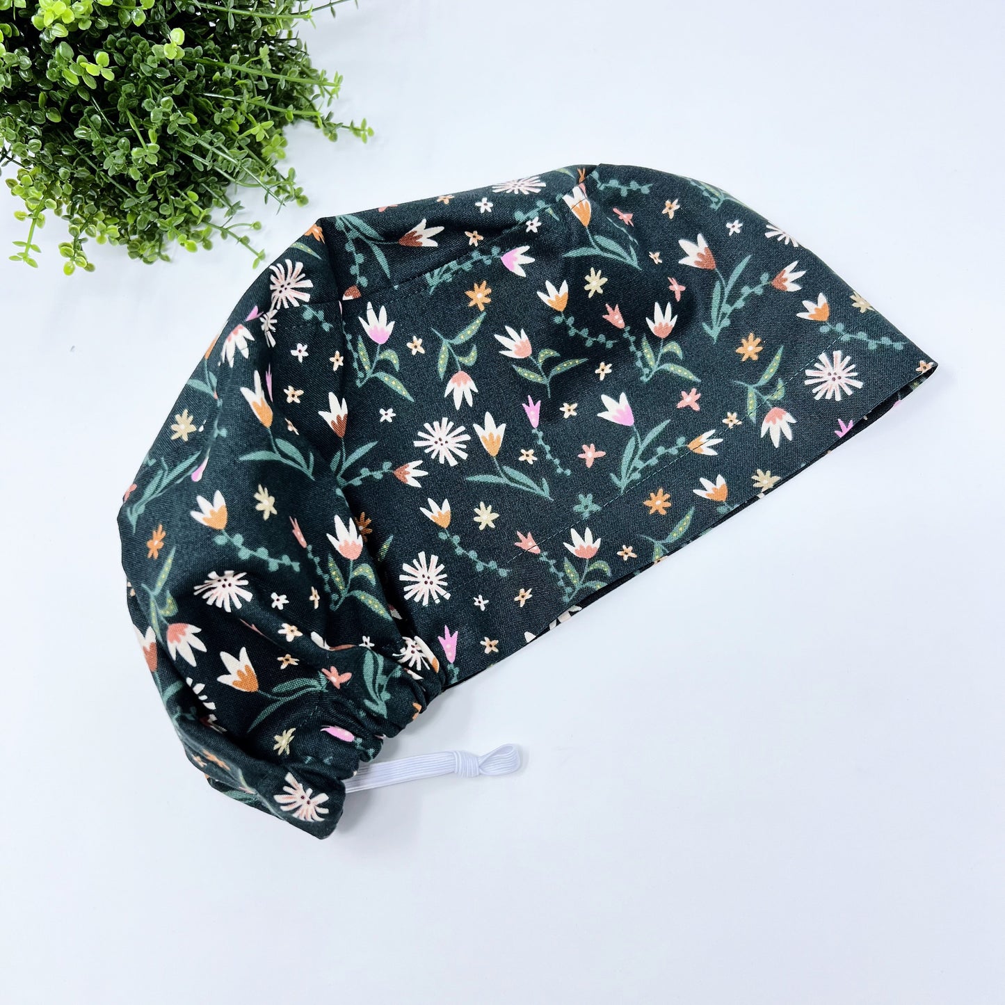 Flowers Euro Scrub Cap for Women, Surgical cap Satin Lined Option