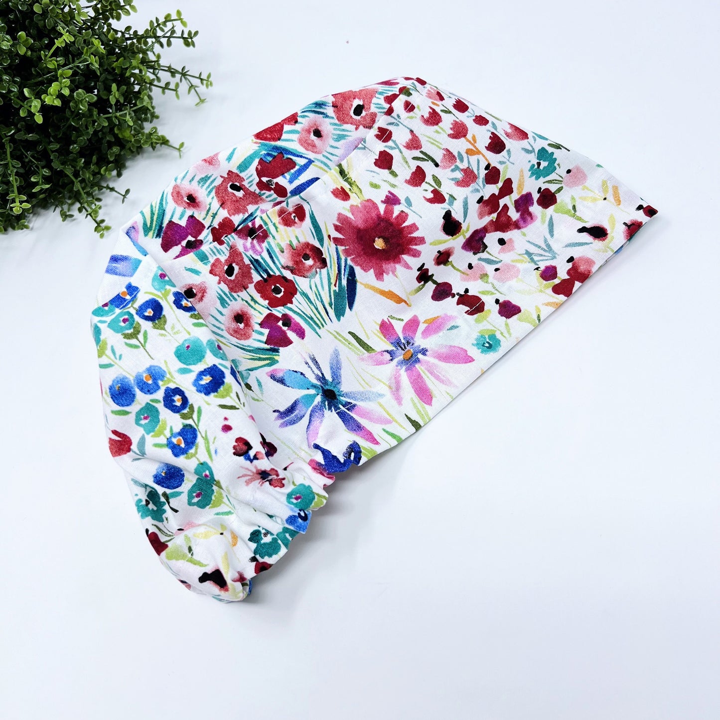 Flowers Euro Scrub Cap for Women, Surgical cap Satin Lined Option