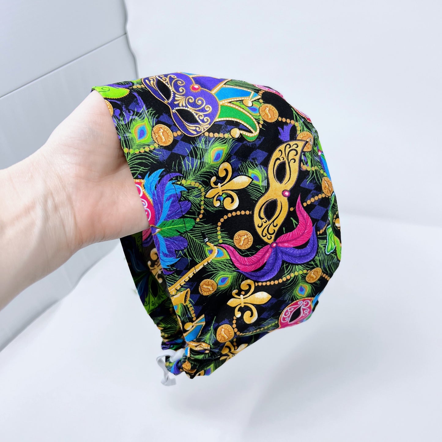 Mardi Gras Euro Scrub Cap for Women, Surgical cap Satin Lined Option