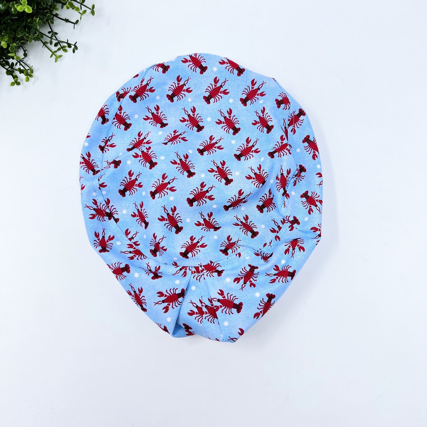 Funny Lobster Print, Euro Scrub Cap for Women, Surgical cap Satin Lined Option