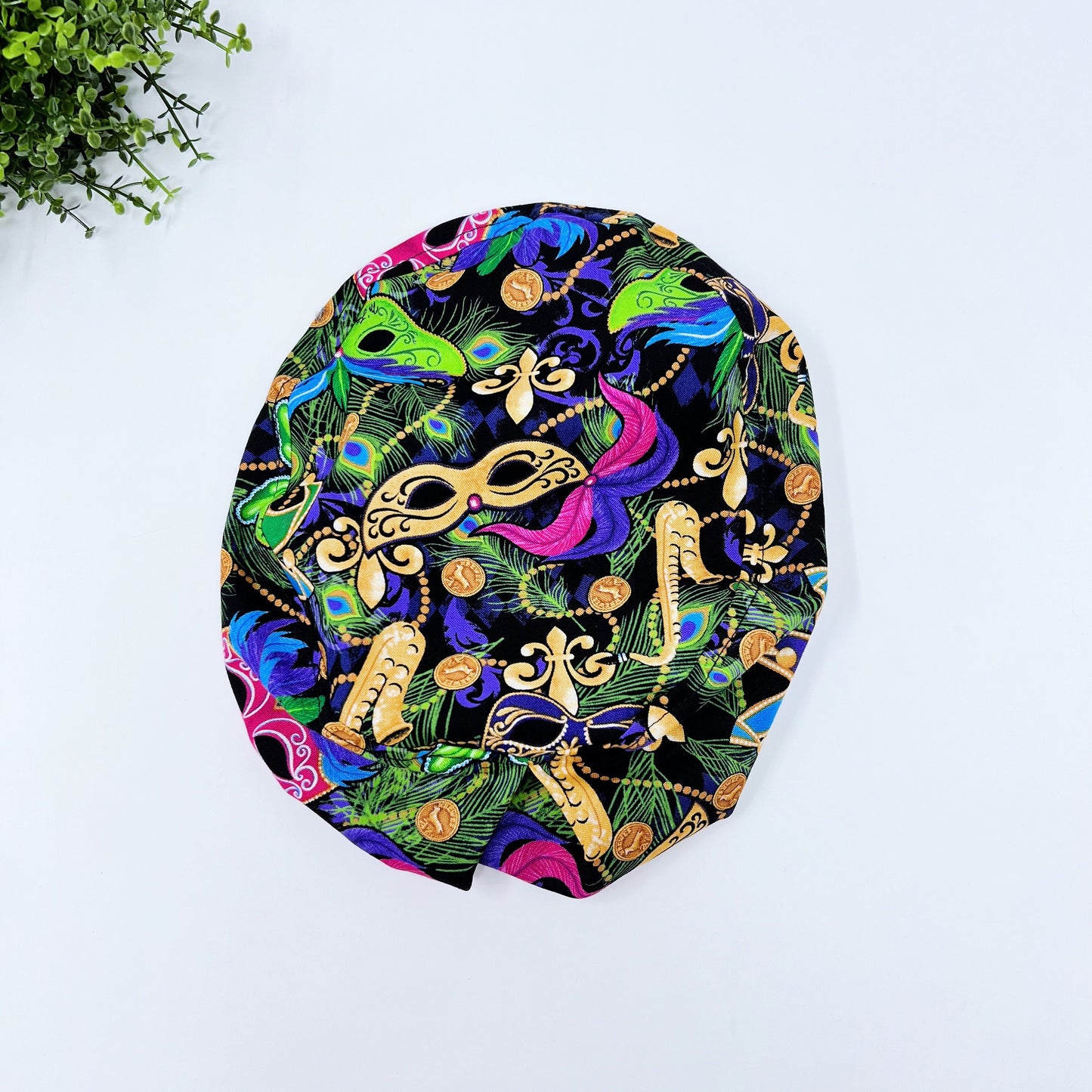 Mardi Gras Euro Scrub Cap for Women, Surgical cap Satin Lined Option