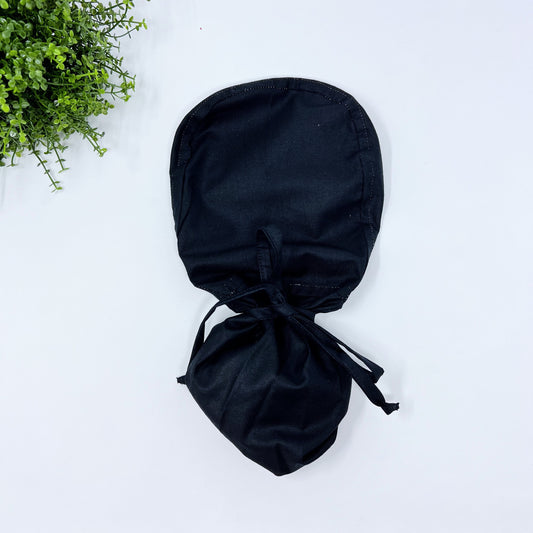 Ponytail scrub cap black,  Scrub cap with ponytail holder,  Surgical cap with ponytail from Classic Solid Cotton