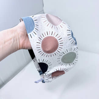 Navy & Coral Suns Euro Scrub Cap for Women with Satin Lined Option by Paradise Caps.