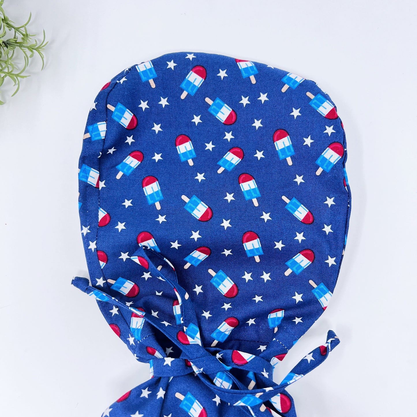 4th of July ponytail scrub cap, Summer scrub cap with ponytail holder.