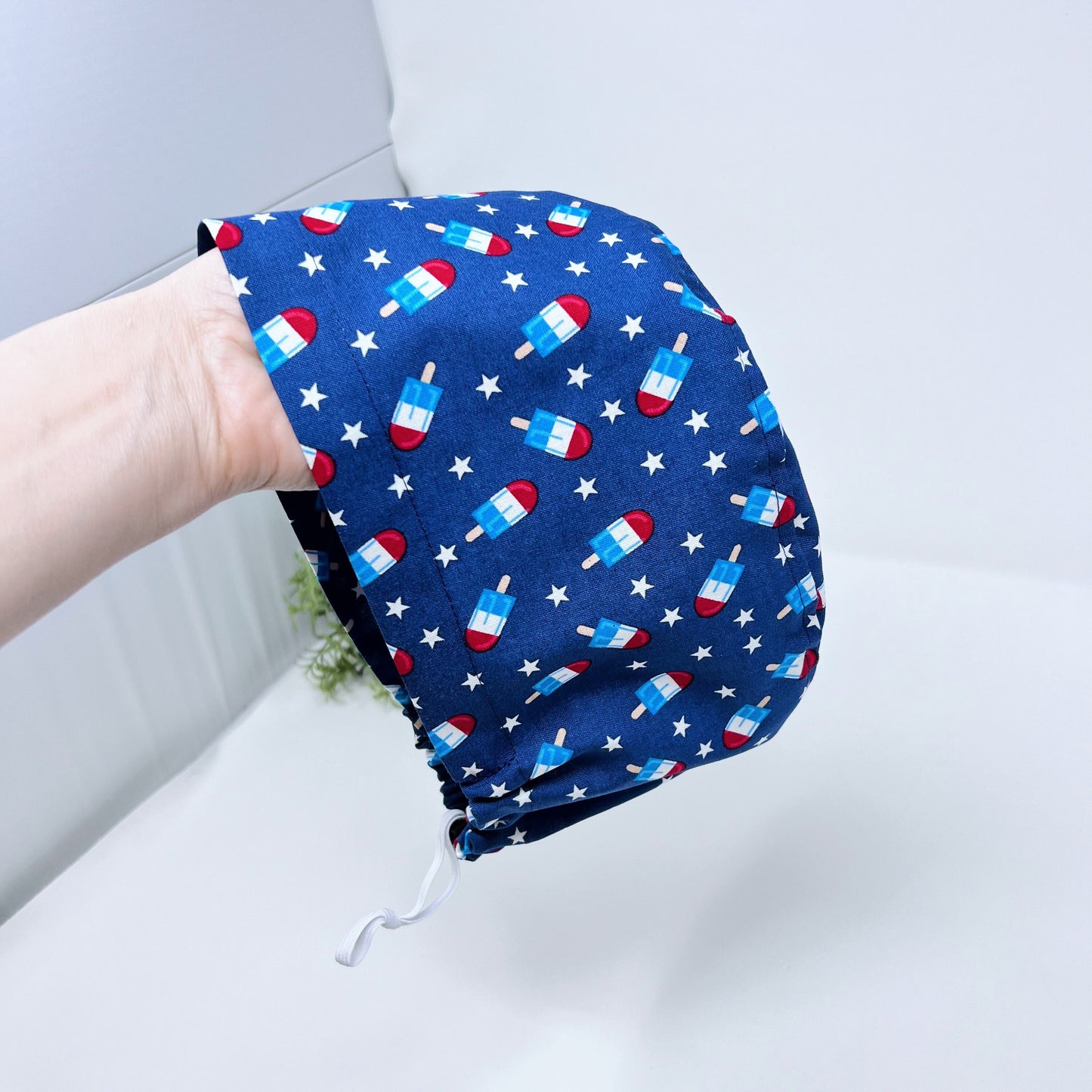 4th of July Euro Scrub Cap for Women, Surgical cap Satin Lined Option.