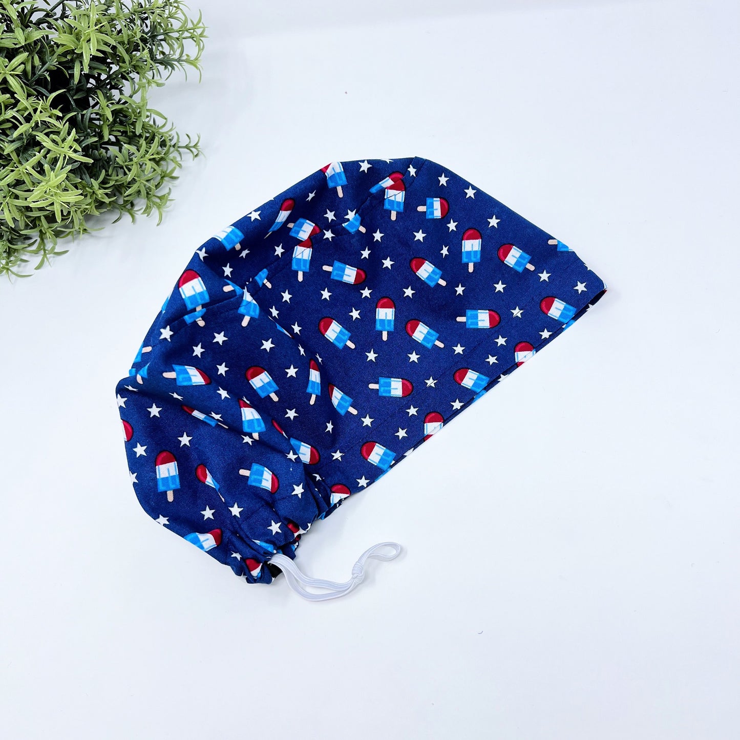 4th of July Euro Scrub Cap for Women, Surgical cap Satin Lined Option.