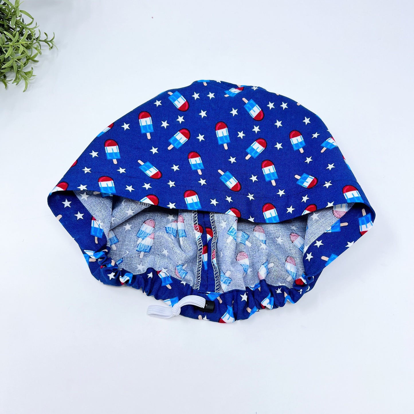 4th of July Euro Scrub Cap for Women, Surgical cap Satin Lined Option.