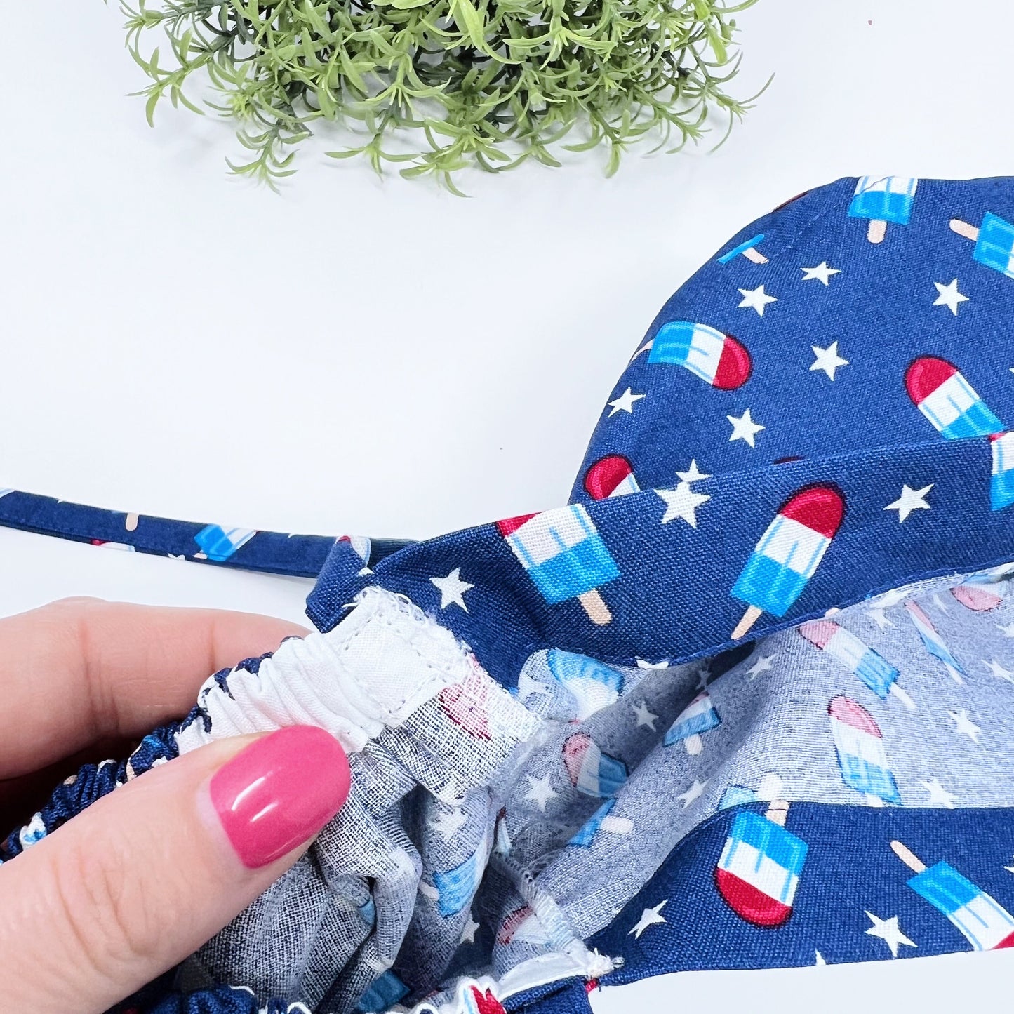 4th of July ponytail scrub cap, Summer scrub cap with ponytail holder.