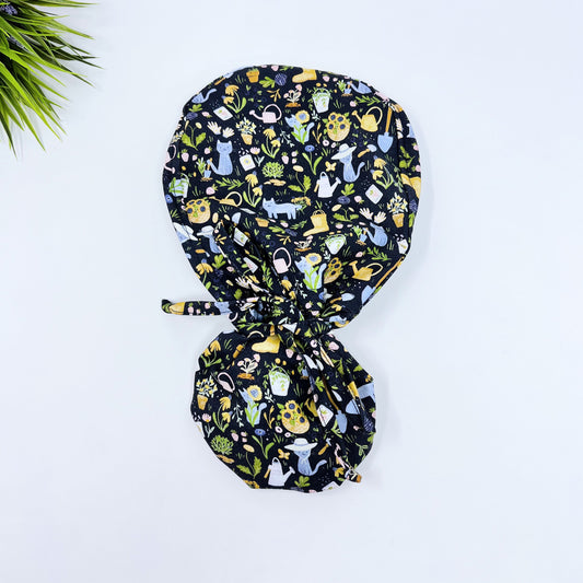 Ponytail scrub cap, Surgical cap and badge holder from premium cotton. Summer scrub cap with ponytail holder.