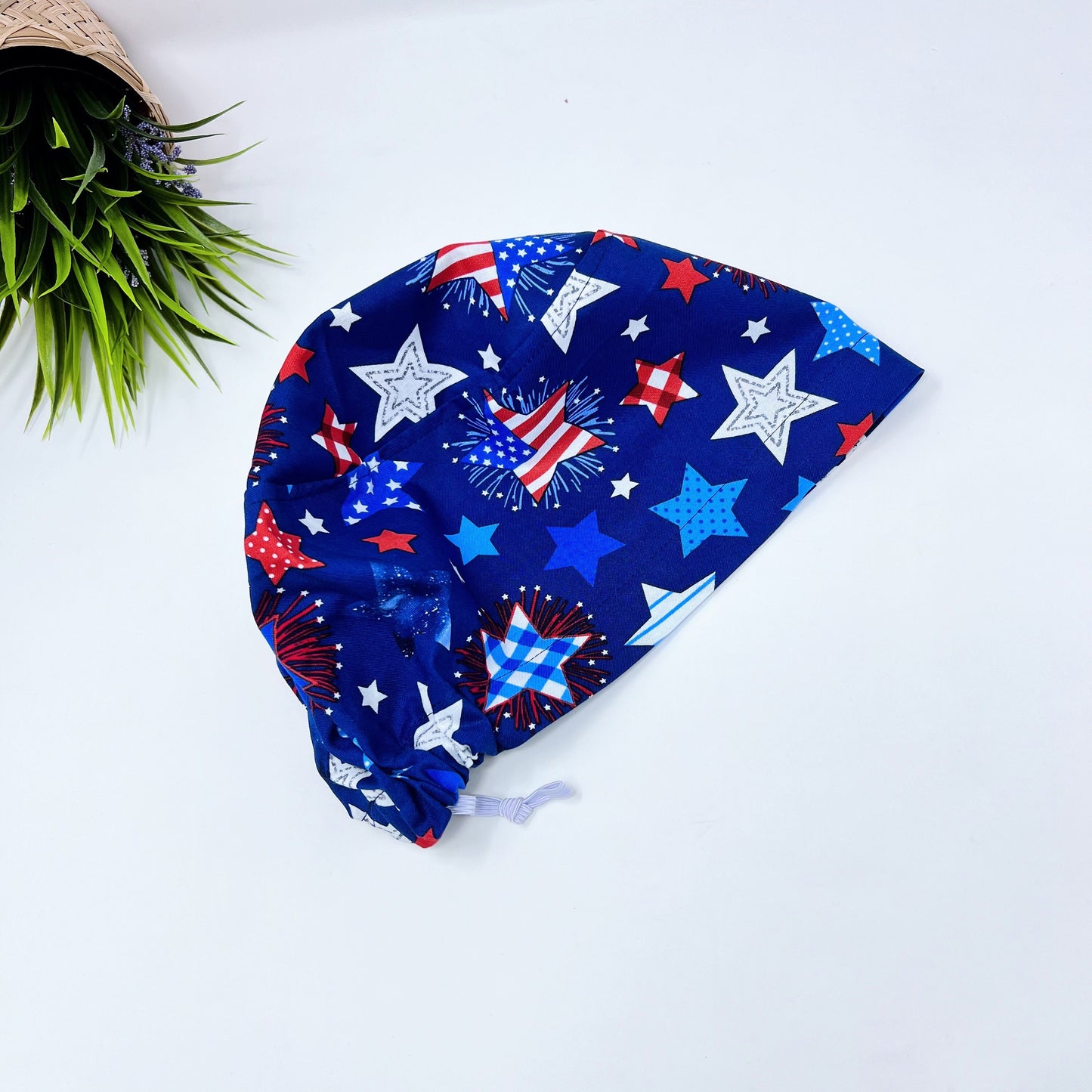 4th of July Euro Scrub Cap for Women, Surgical cap Satin Lined Option.