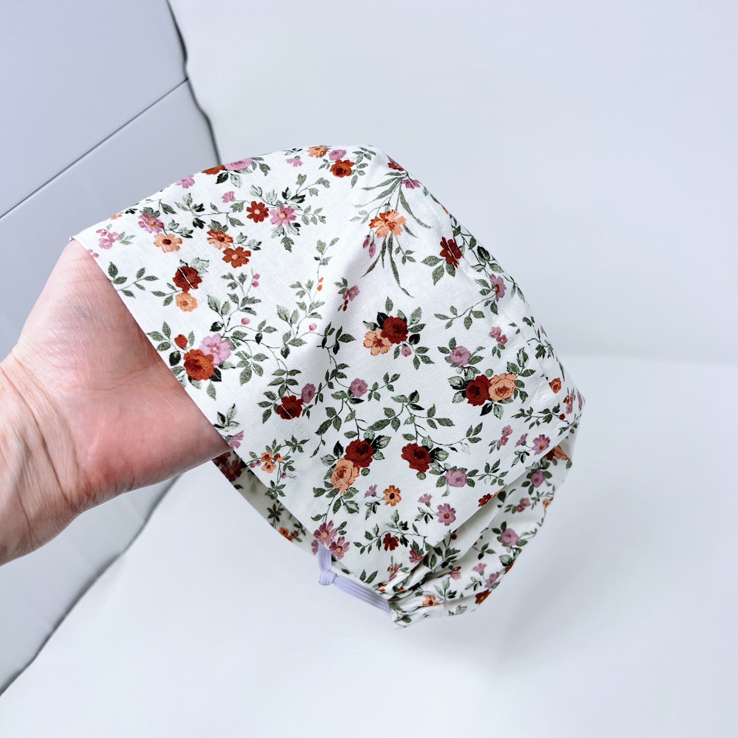 Flowers Euro Scrub Cap for Women, Surgical cap Satin Lined Option