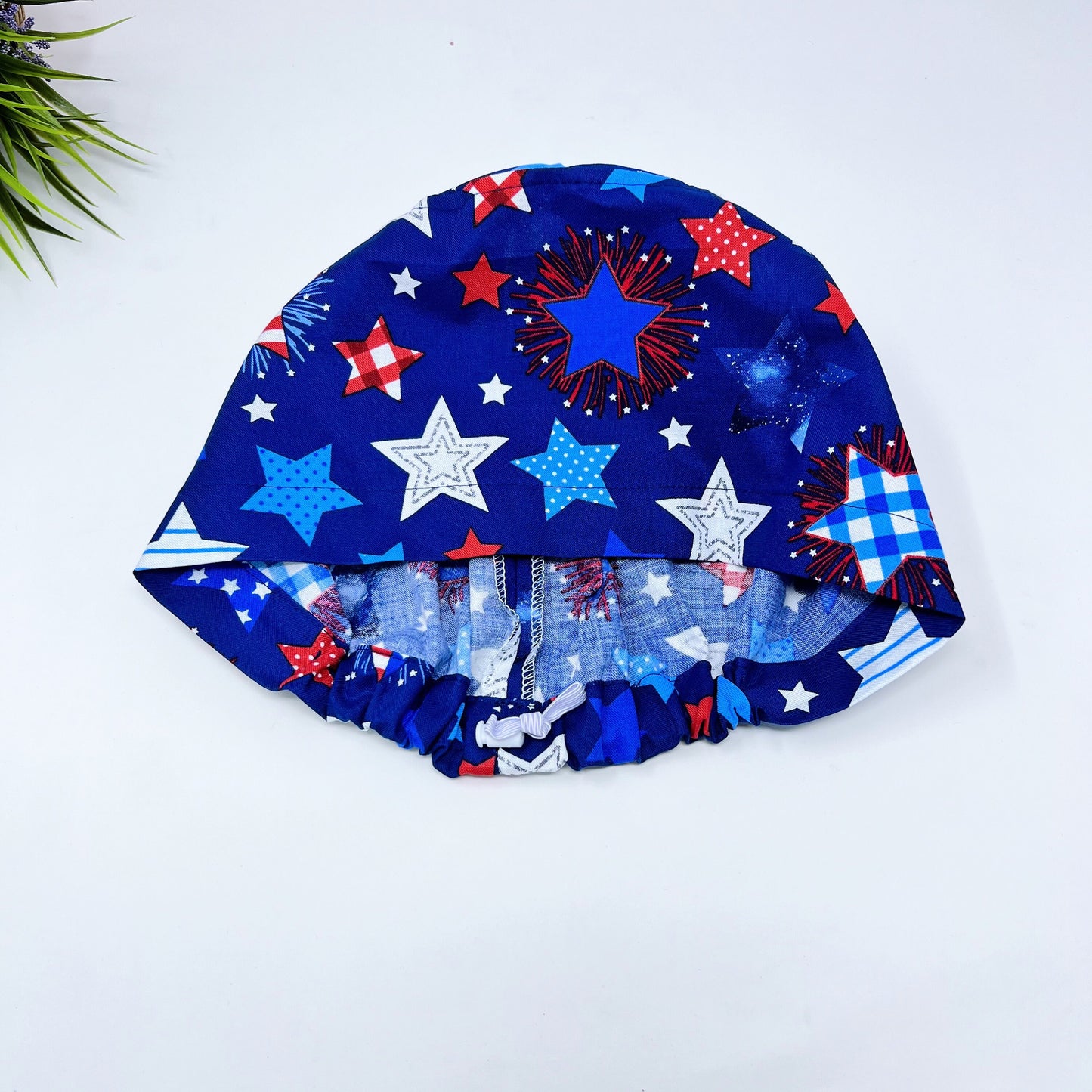 4th of July Euro Scrub Cap for Women, Surgical cap Satin Lined Option.