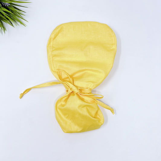 Ponytail scrub cap,  Scrub cap with ponytail holder, Satin Lined Option. Yellow ponytail scrub cap.