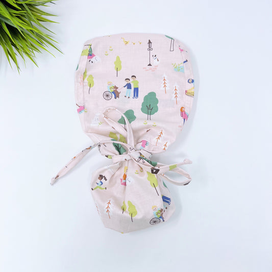 Ponytail scrub cap, Surgical cap and badge holder from premium cotton. Summer scrub cap with ponytail holder.