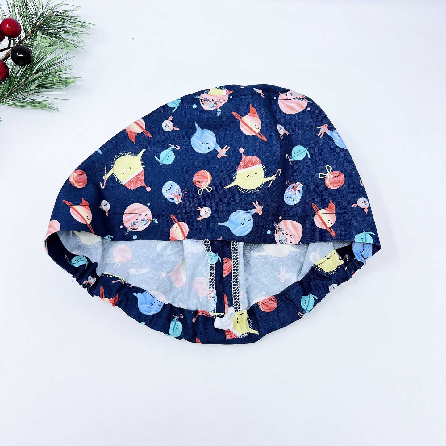 Christmas scrub hat. Euro scrub caps. Winter print scrub hats