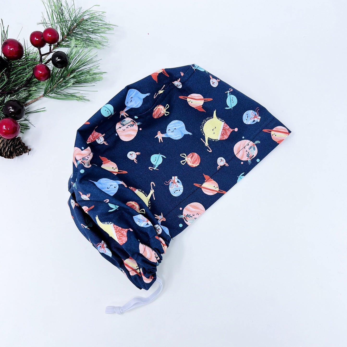 Christmas scrub hat. Euro scrub caps. Winter print scrub hats