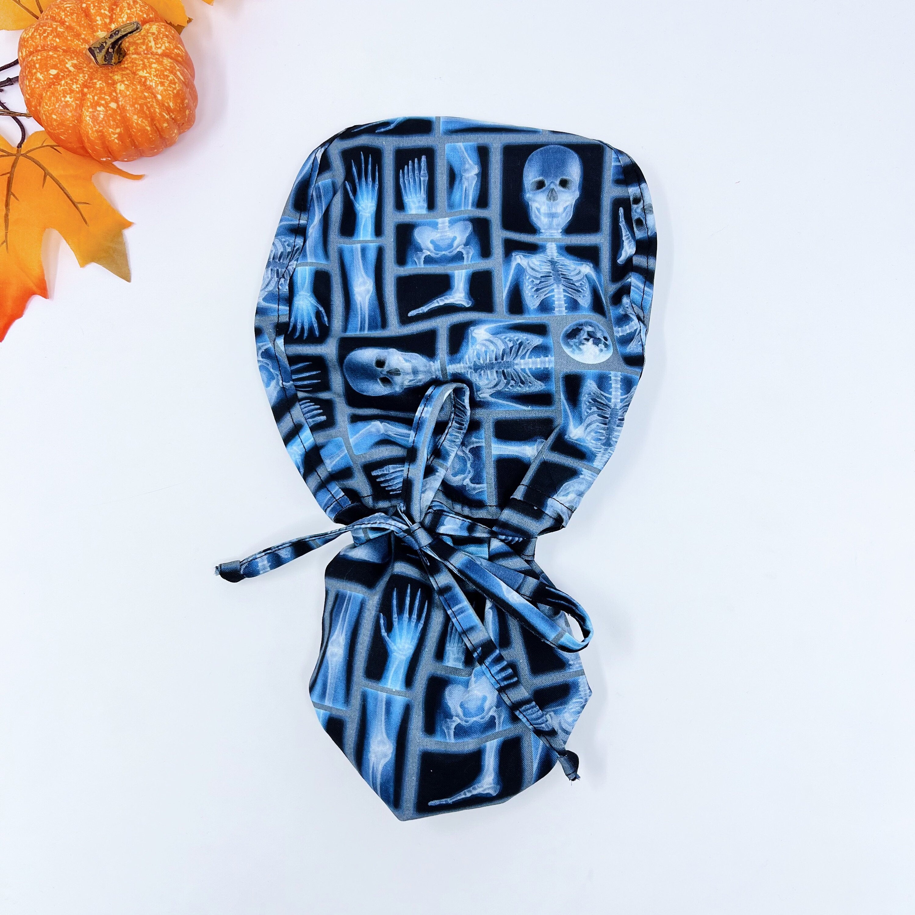 Halloween Ponytail scrub cap for women with satin lined option by Paradise Caps.