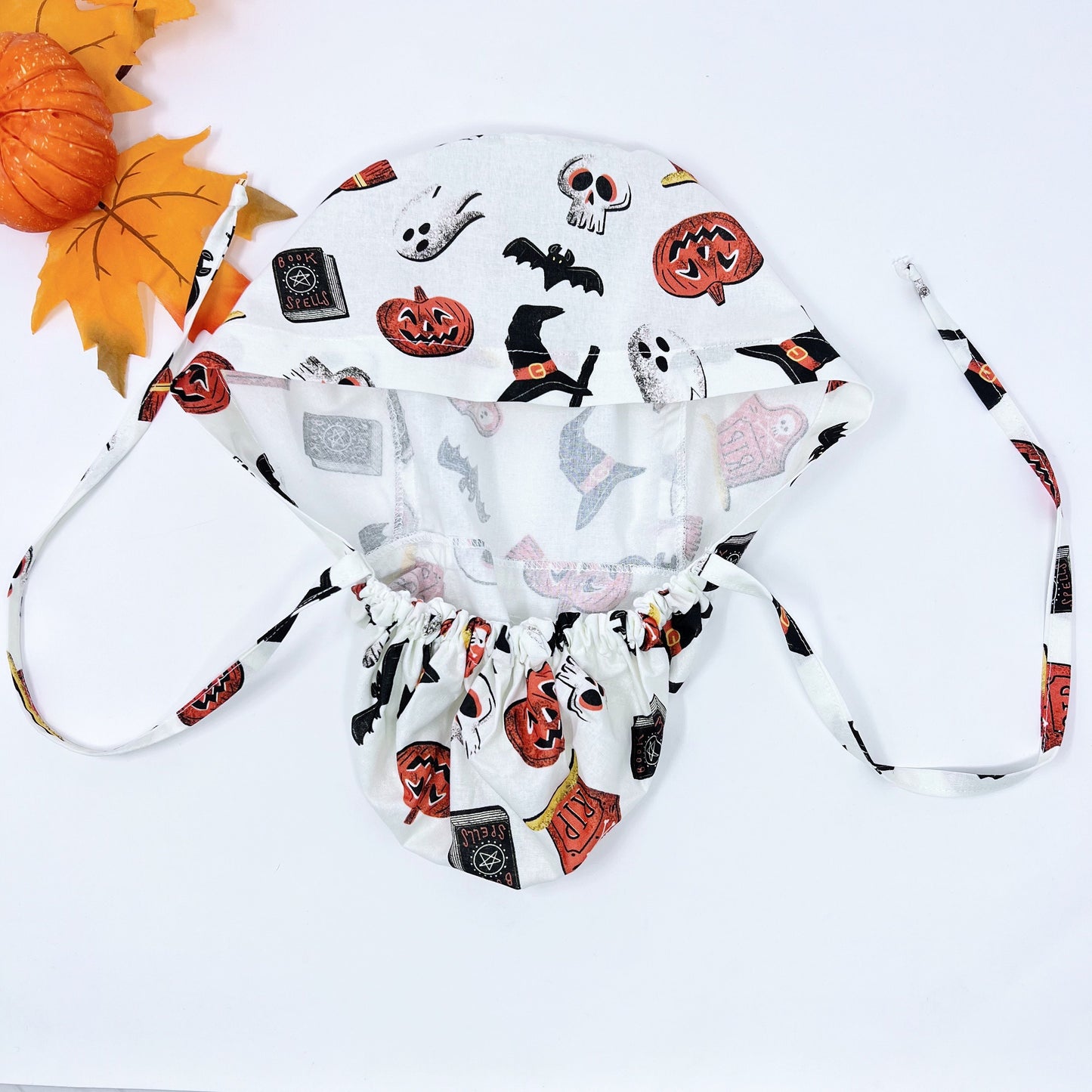 Halloween ponytail scrub cap, Fall Surgical cap women. Surgical cap with ponytail.