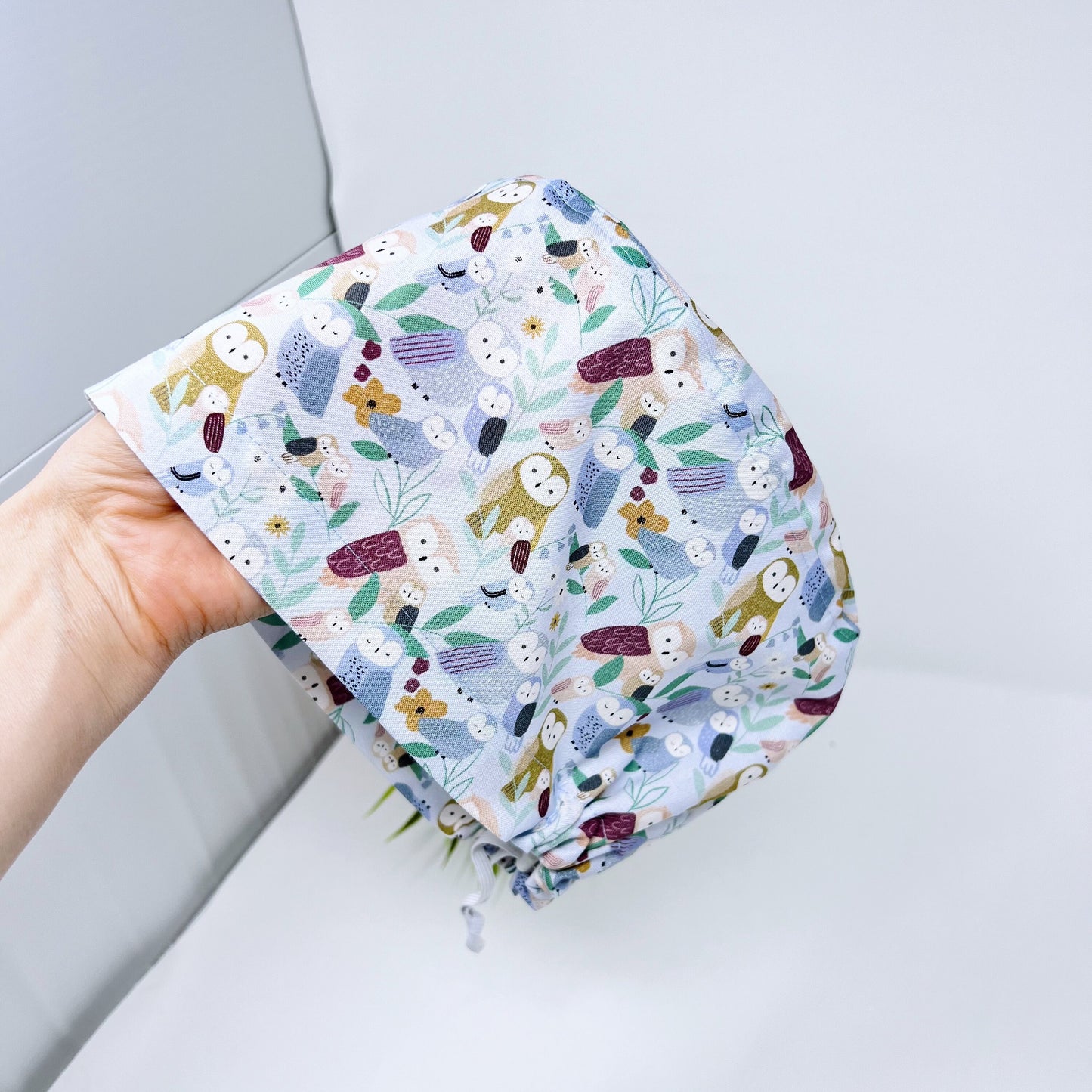 Owl You Need is Love - Euro Scrub Cap from premium cotton for Women, Fall owl Surgical cap with Satin Lined Option