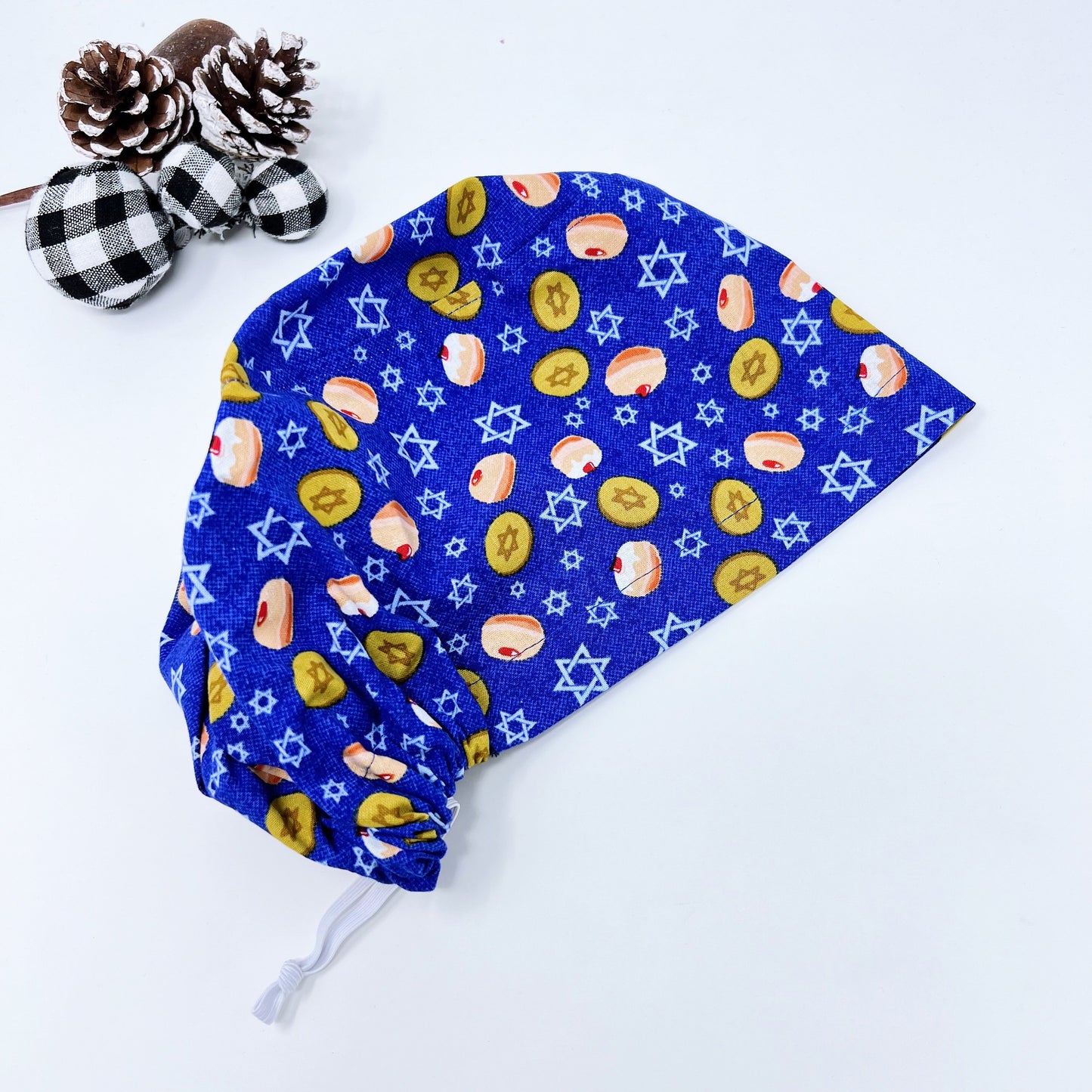 Hanukkah Euro Scrub Cap for Women, Star of David Surgical cap with Satin Lined Option