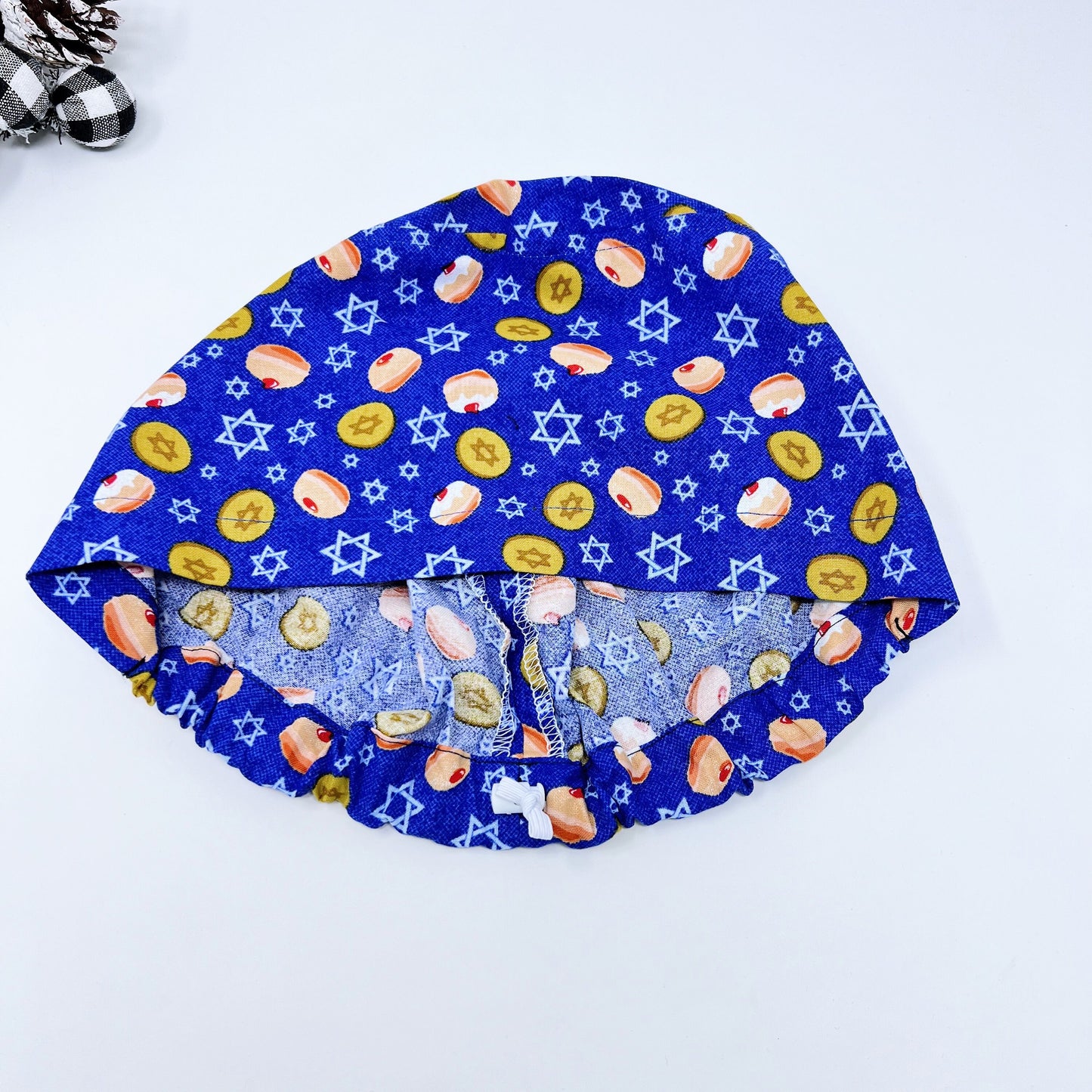 Hanukkah Euro Scrub Cap for Women, Star of David Surgical cap with Satin Lined Option