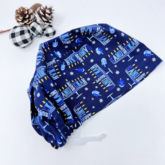 Hanukkah Euro Scrub Cap for Women, Star of David Surgical cap with Satin Lined Option