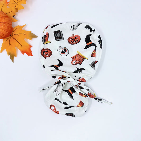 Halloween ponytail scrub cap, Fall Surgical cap women. Surgical cap with ponytail.