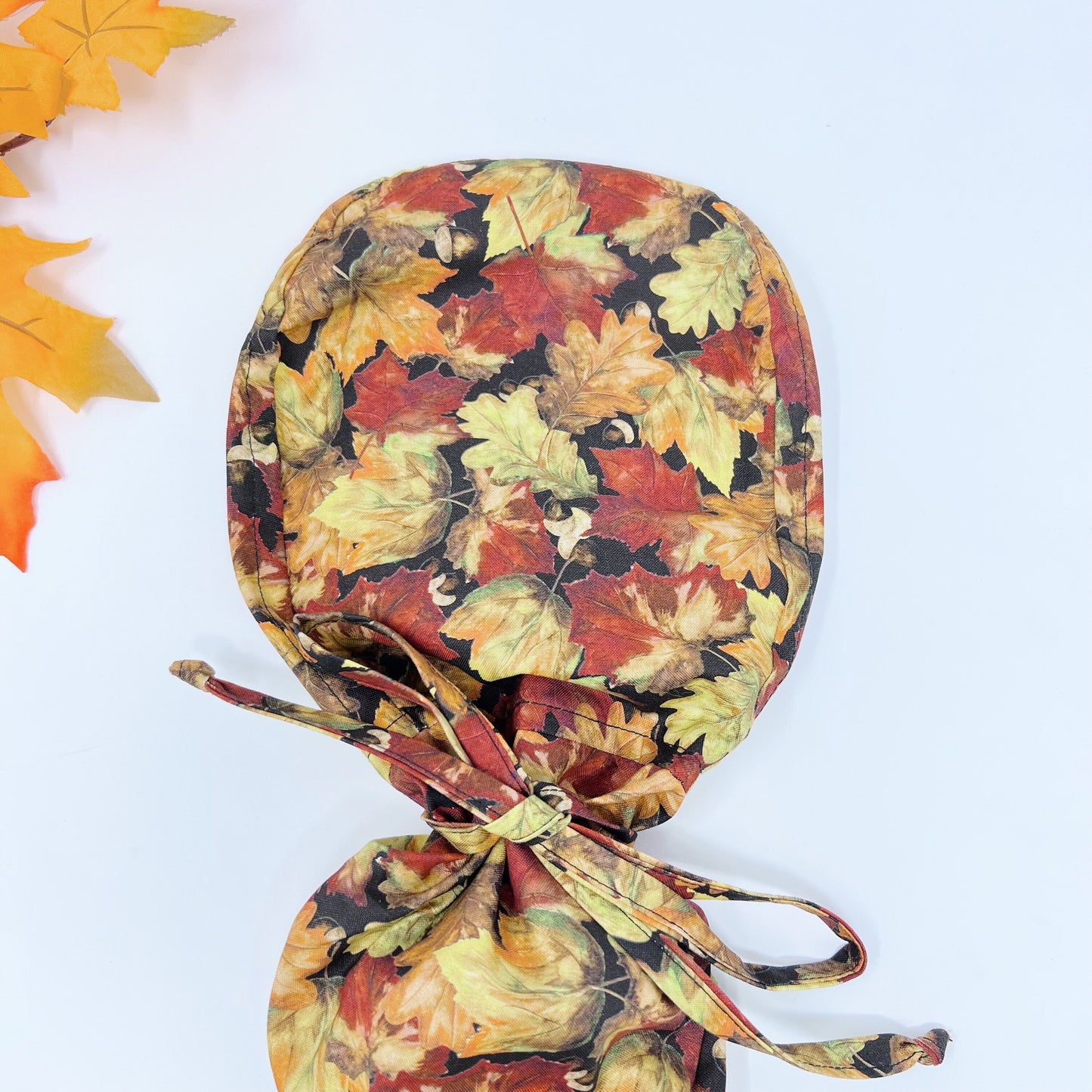 Ponytail scrub cap, Thanksgiving Surgical Cap, Fall Surgical cap women. Satin Lined Option.