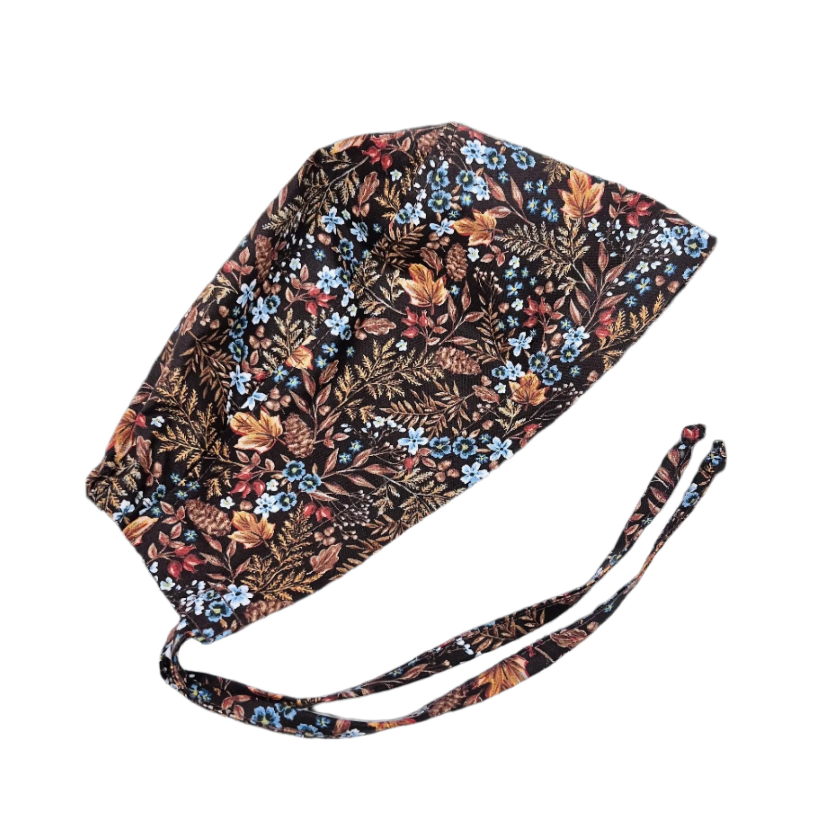 Floral harvest Skull tie-back style surgical scrub cap by Paradise Caps.