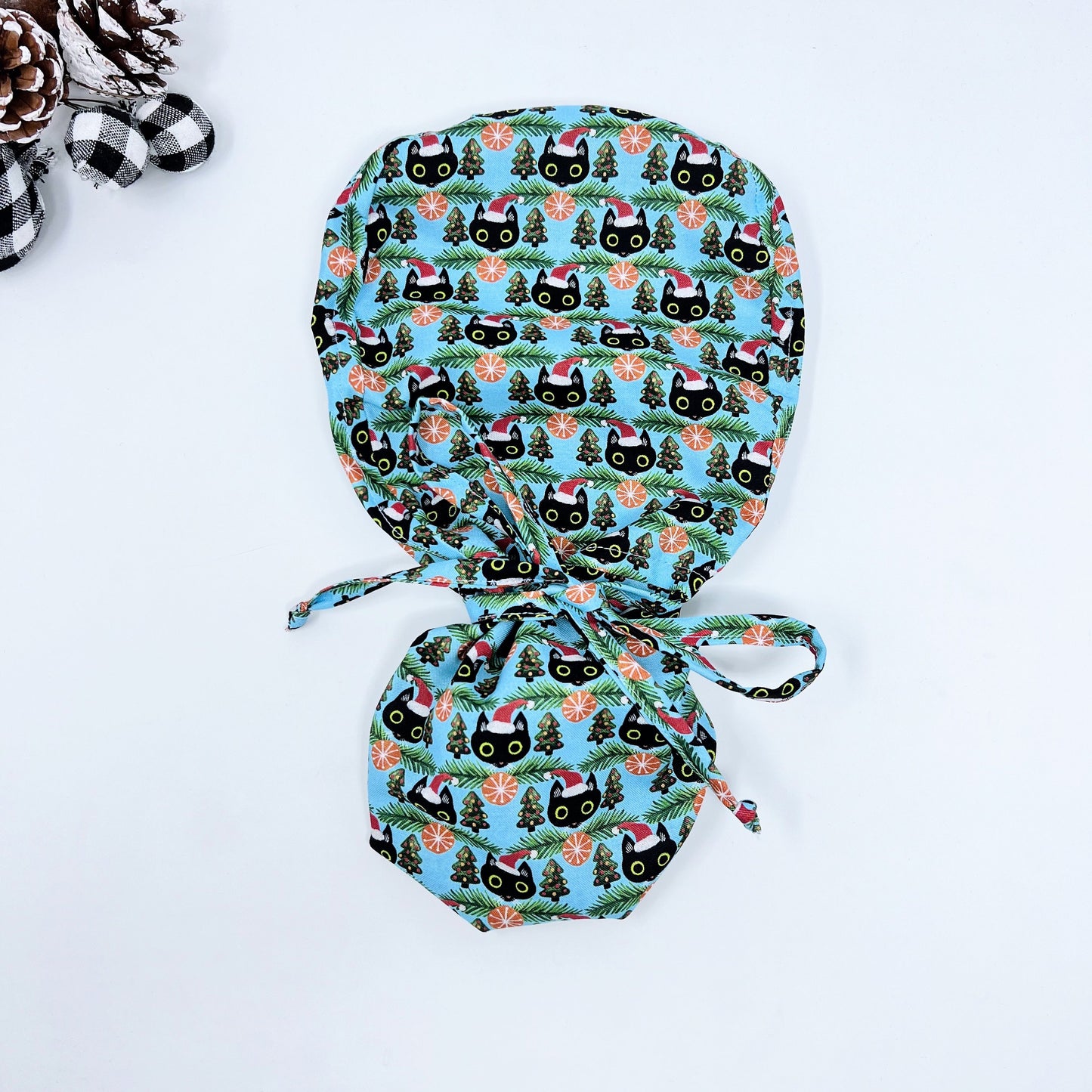 Christmas ponytail scrub cap, winter surgical cap, cats scrub caps