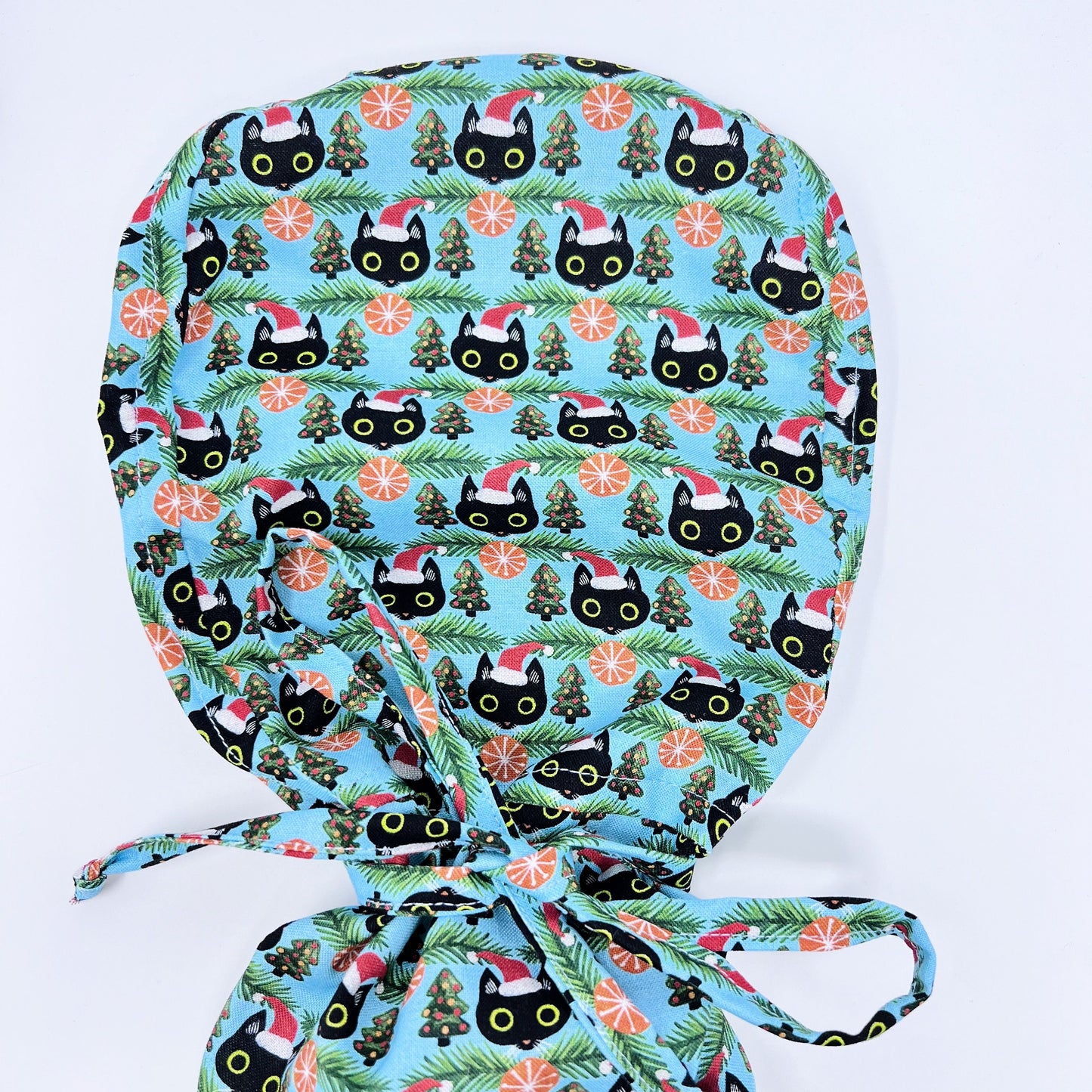 Christmas ponytail scrub cap, winter surgical cap, cats scrub caps