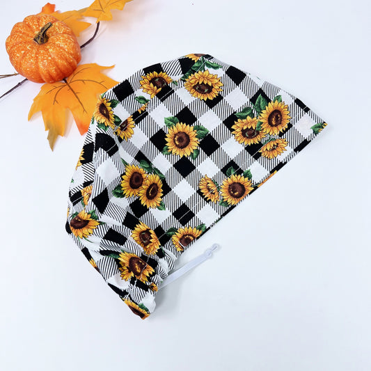 Sunflower Euro Scrub Cap for Women, Thanksgiving Surgical cap with Satin Lined Option