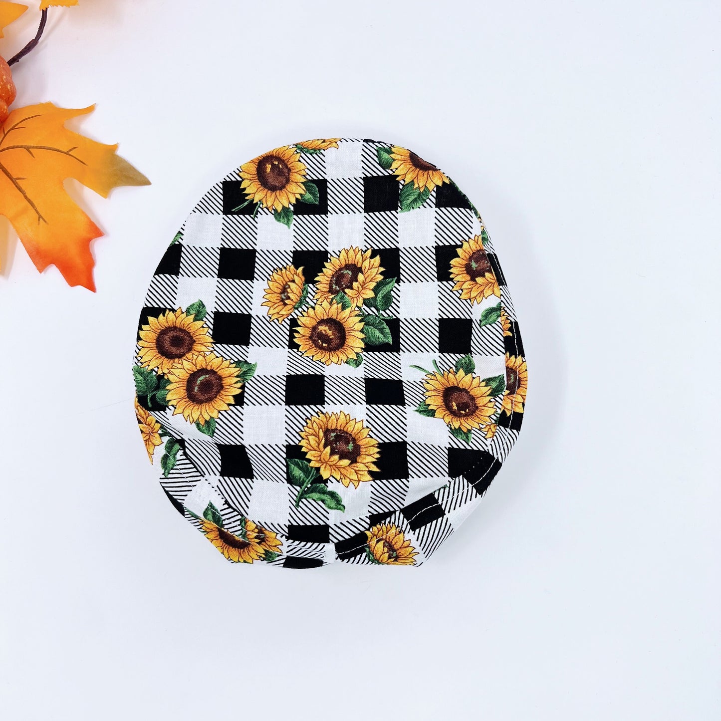 Sunflower Euro Scrub Cap for Women, Thanksgiving Surgical cap with Satin Lined Option