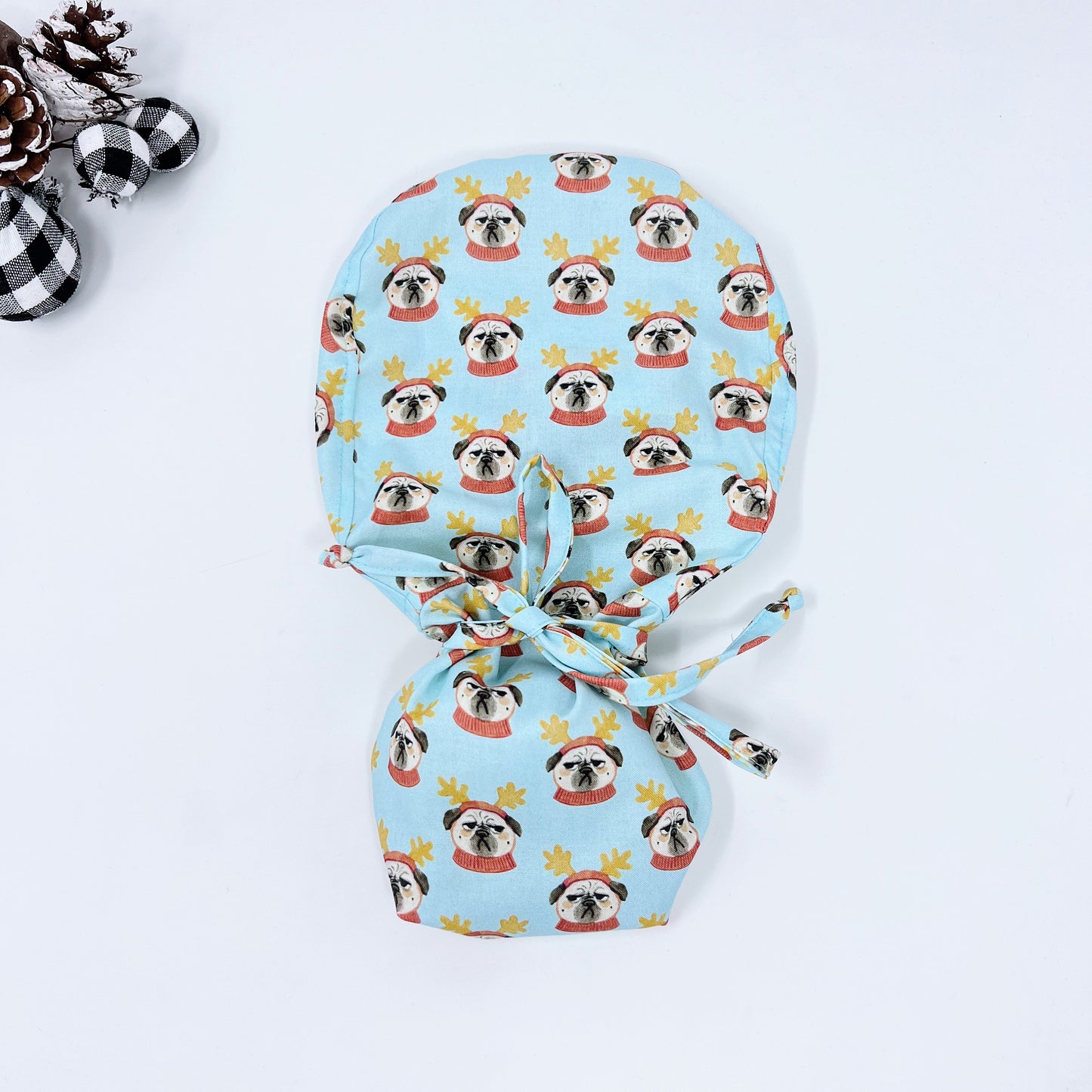 Christmas scrub cap. Funny ponytail scrub hat with dogs