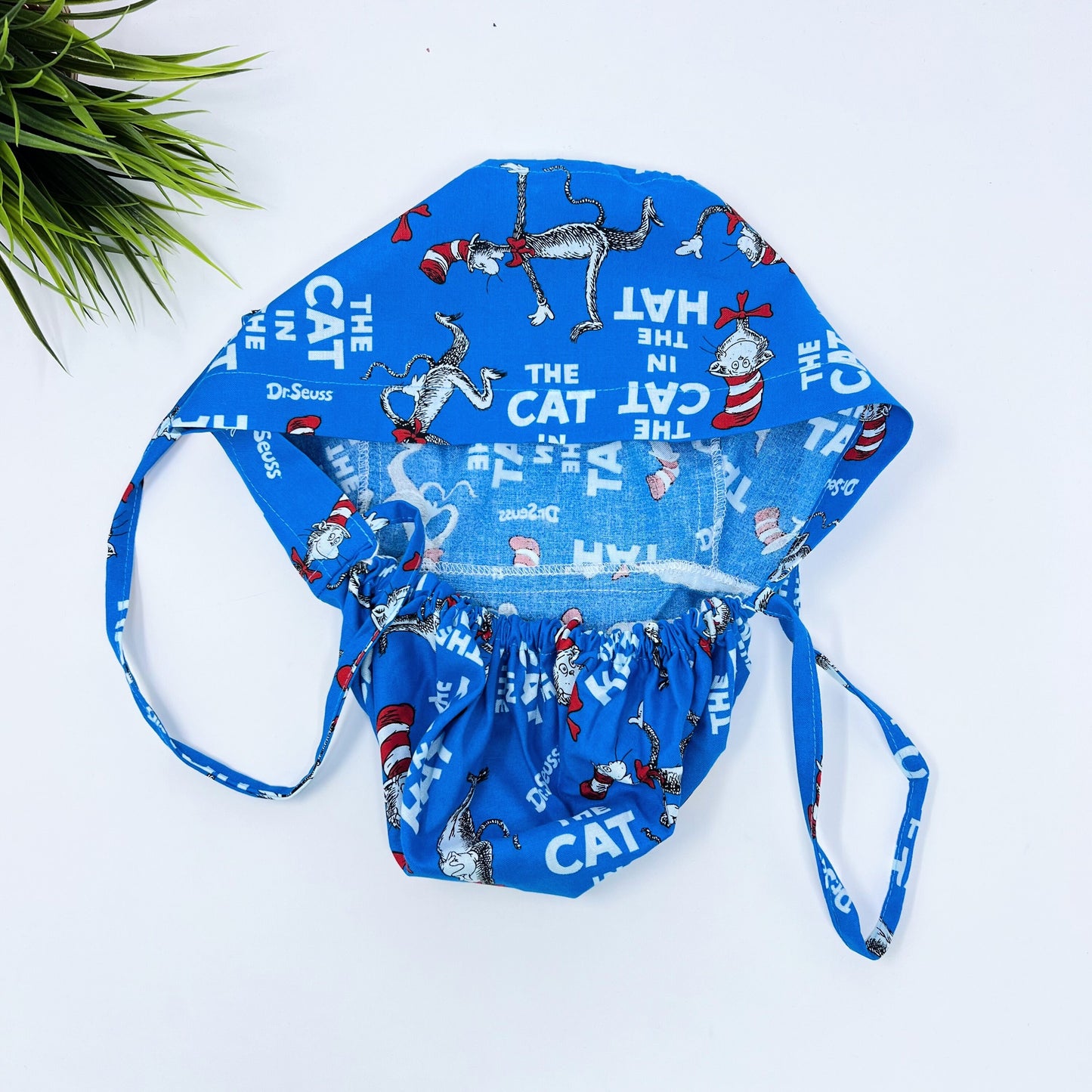 The cat in the hat scrub cap, ponytail scrub cap