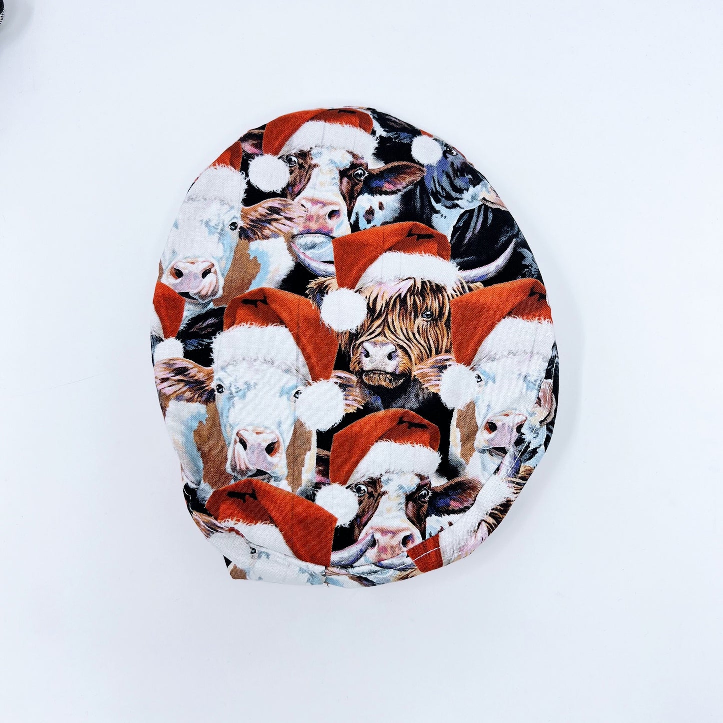 Christmas scrub cap. Funny euro scrub hat. Cows print