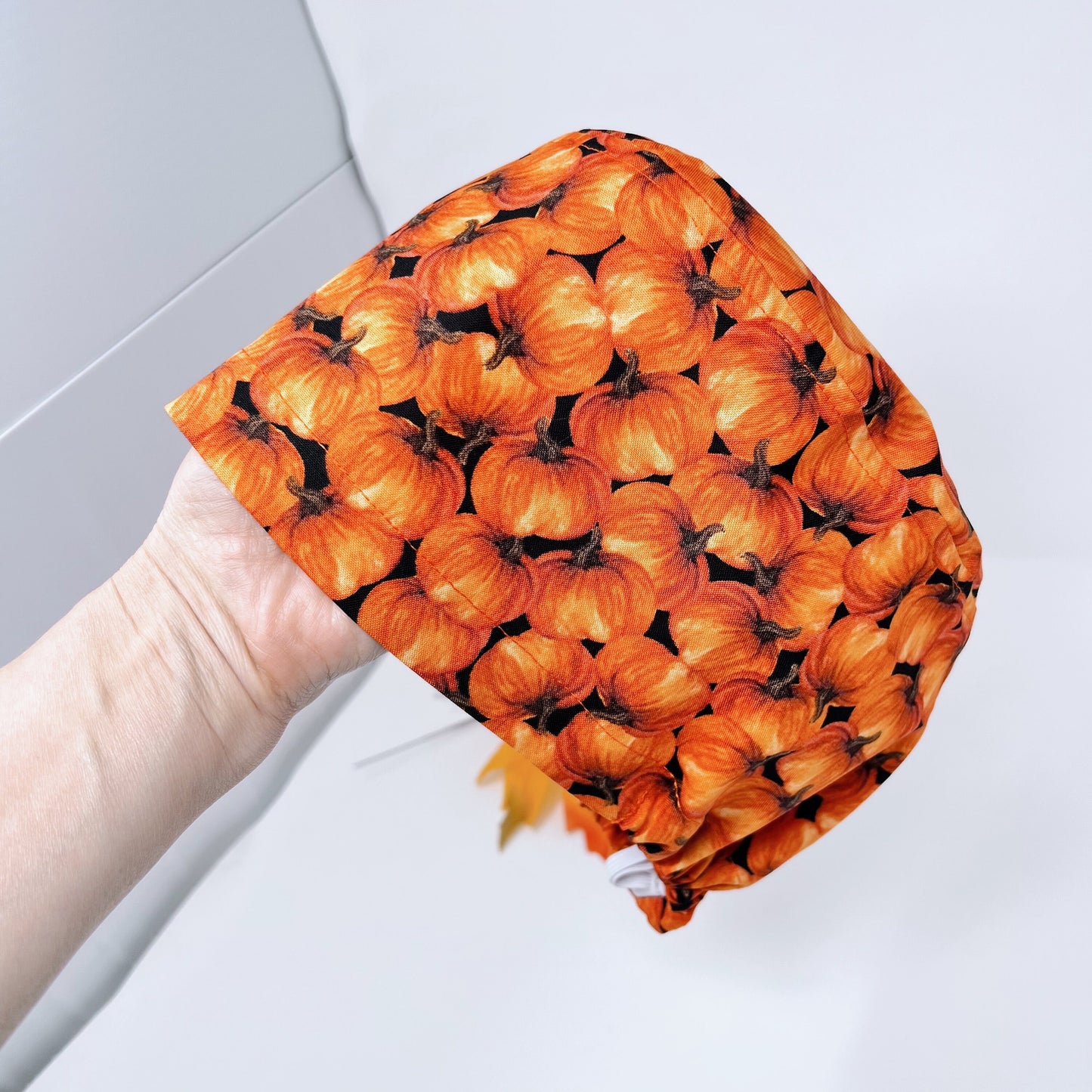 Pumpkin Euro Scrub Cap for Women, Thanksgiving Surgical cap Satin Lined Option