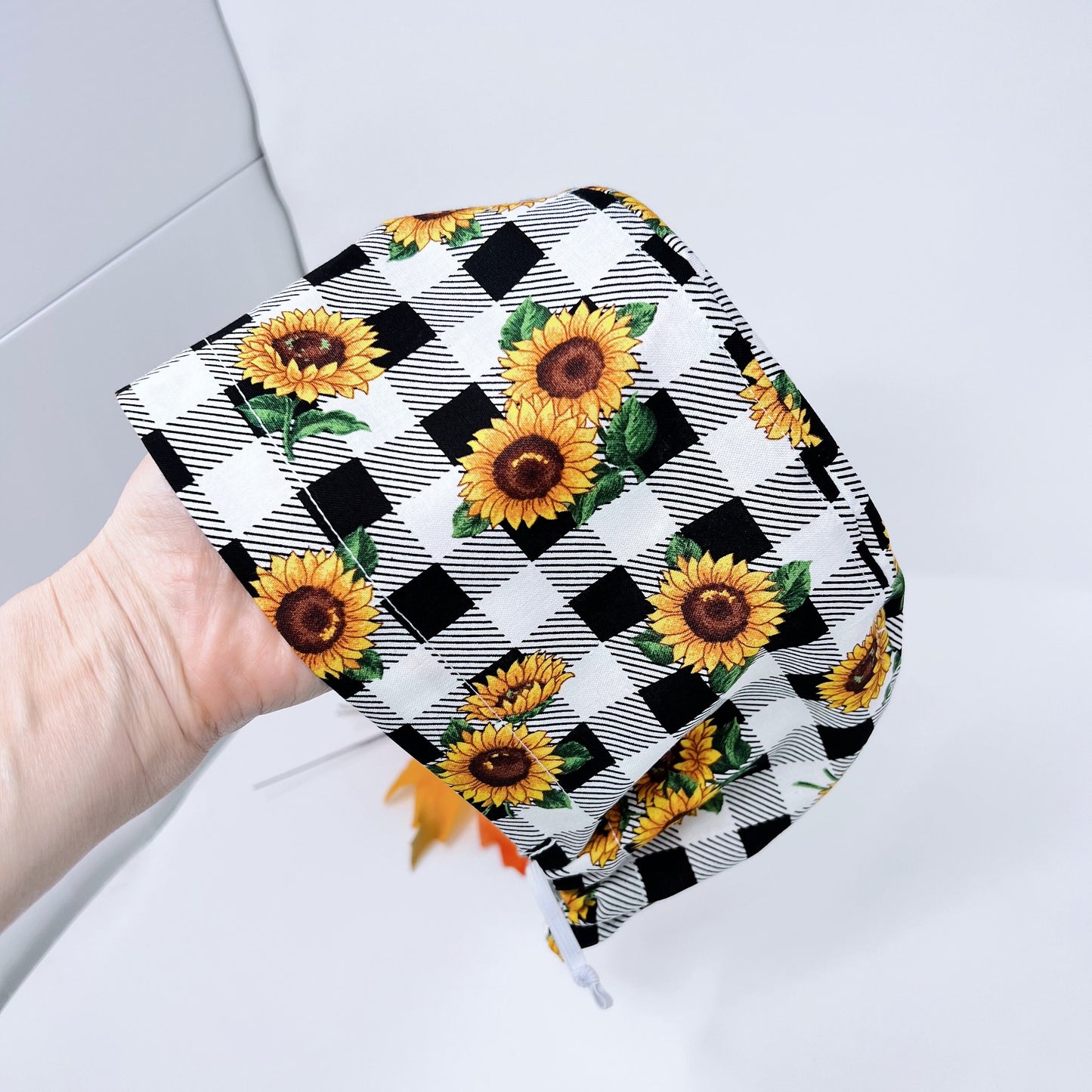 Sunflower Euro Scrub Cap for Women, Thanksgiving Surgical cap with Satin Lined Option