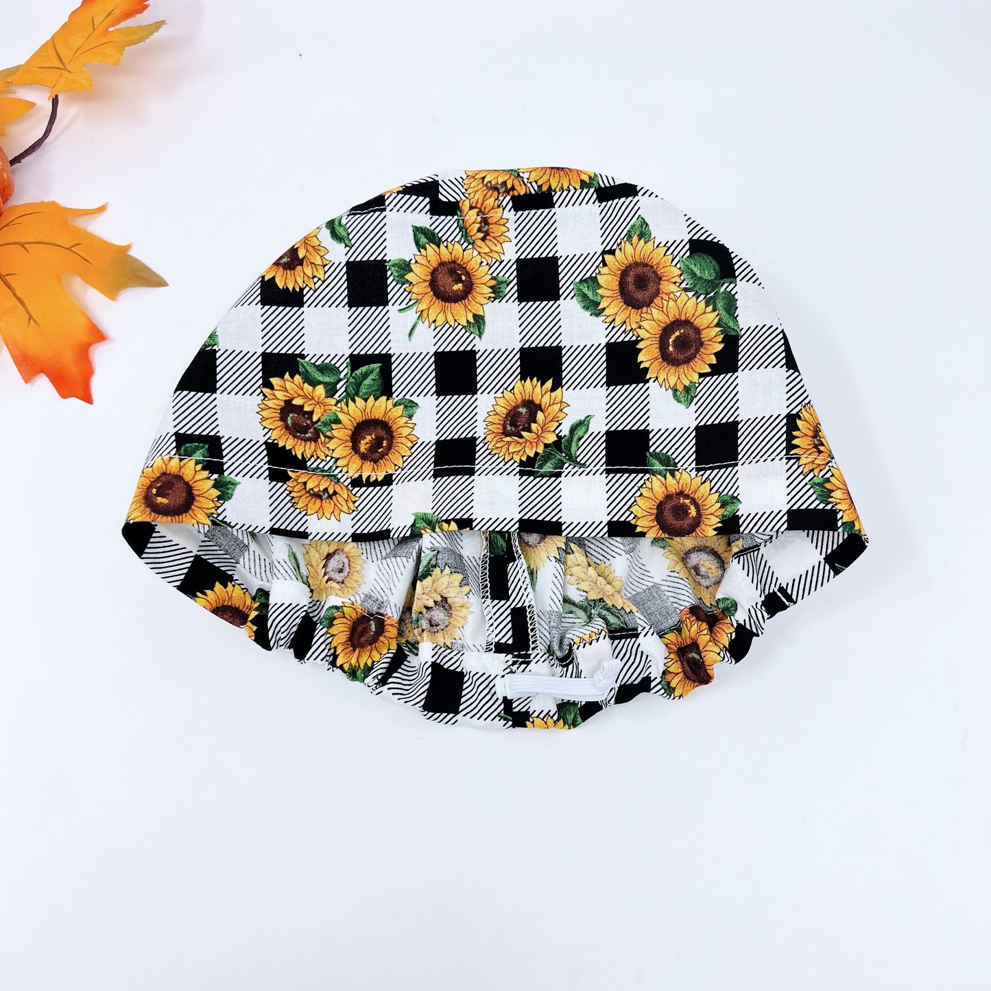 Sunflower Euro Scrub Cap for Women, Thanksgiving Surgical cap with Satin Lined Option