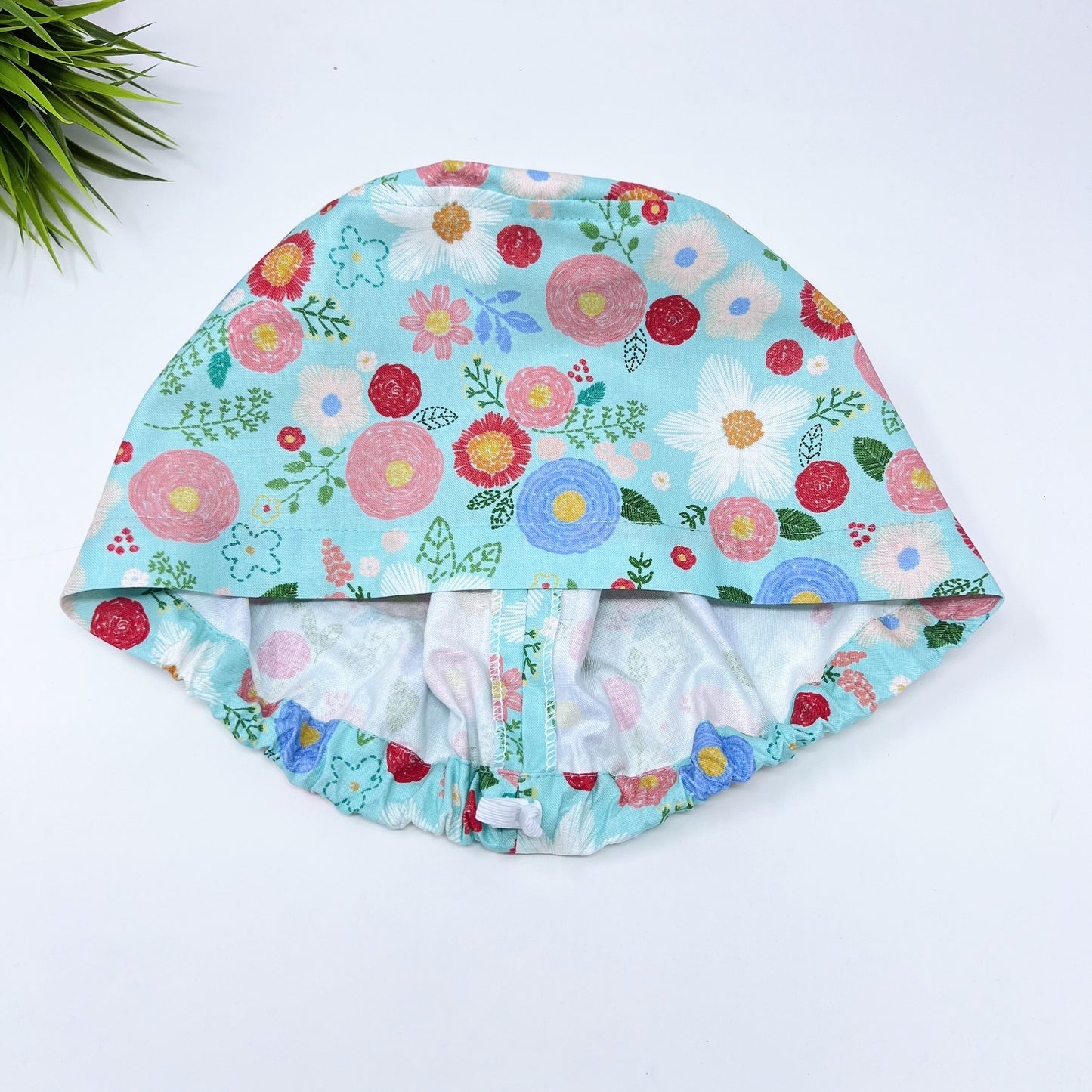 Green floral multi Euro Scrub Cap for Women, Surgical cap Satin Lined Option