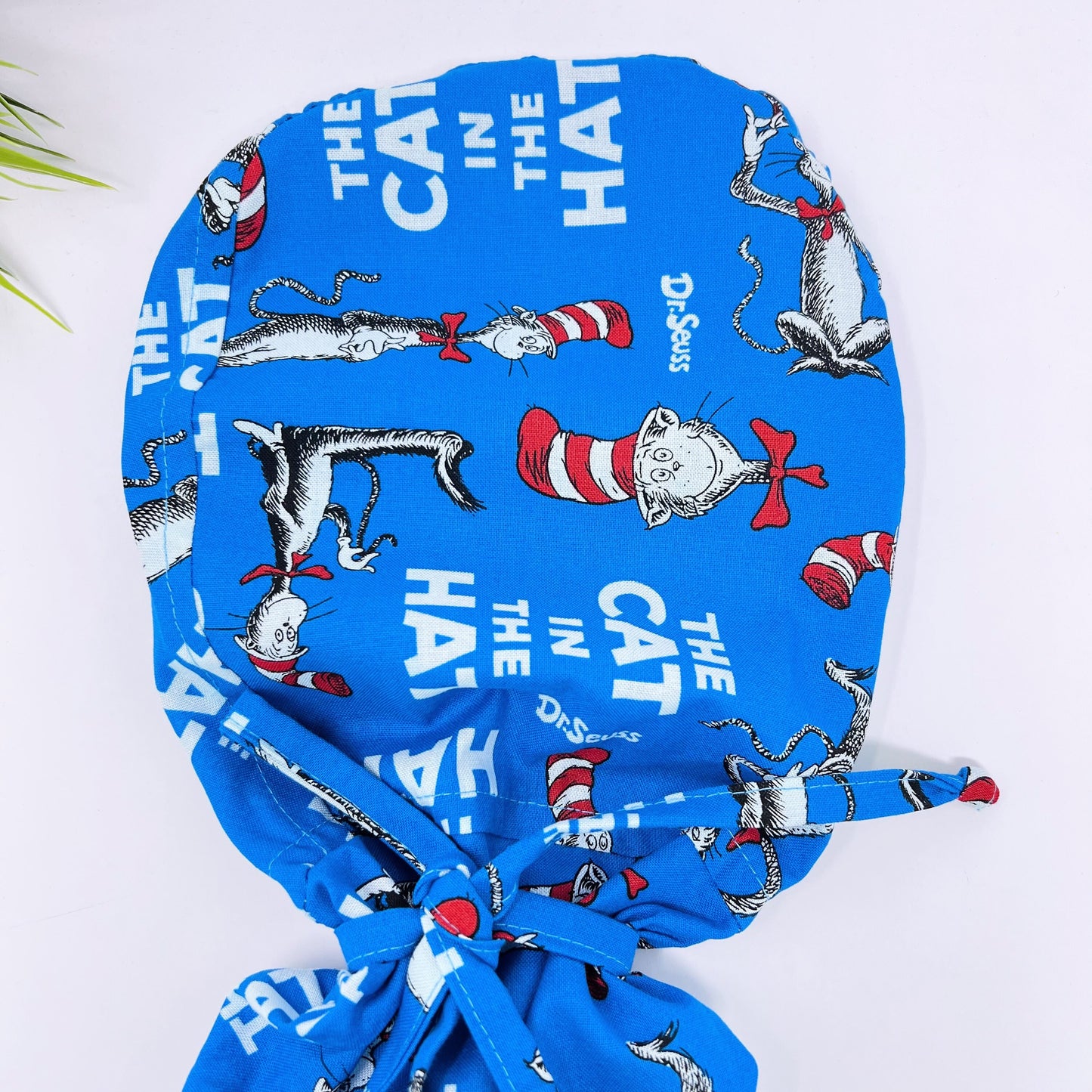 The cat in the hat scrub cap, ponytail scrub cap