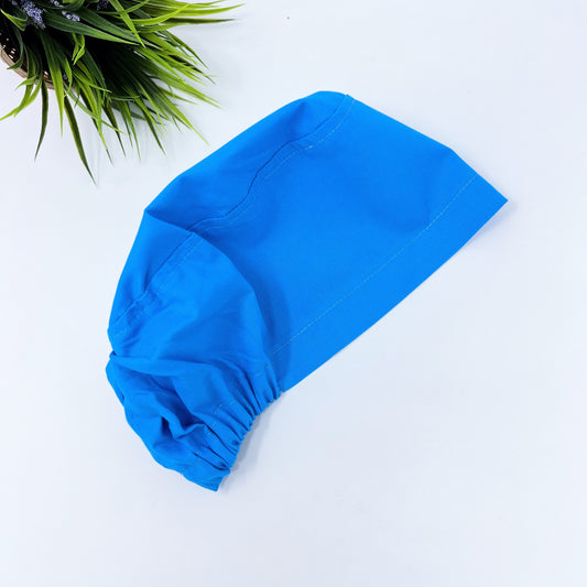 Euro Scrub Cap for Women, Solid blue surgical cap with Satin Lined Option