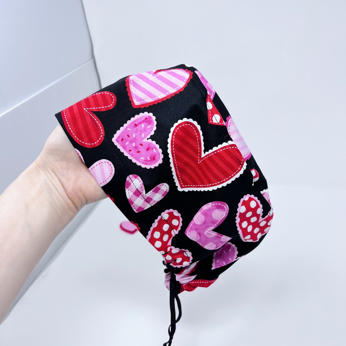 Valentines Quilted Hearts Scrub Cap for Women, Surgical cap with Satin Lined Option