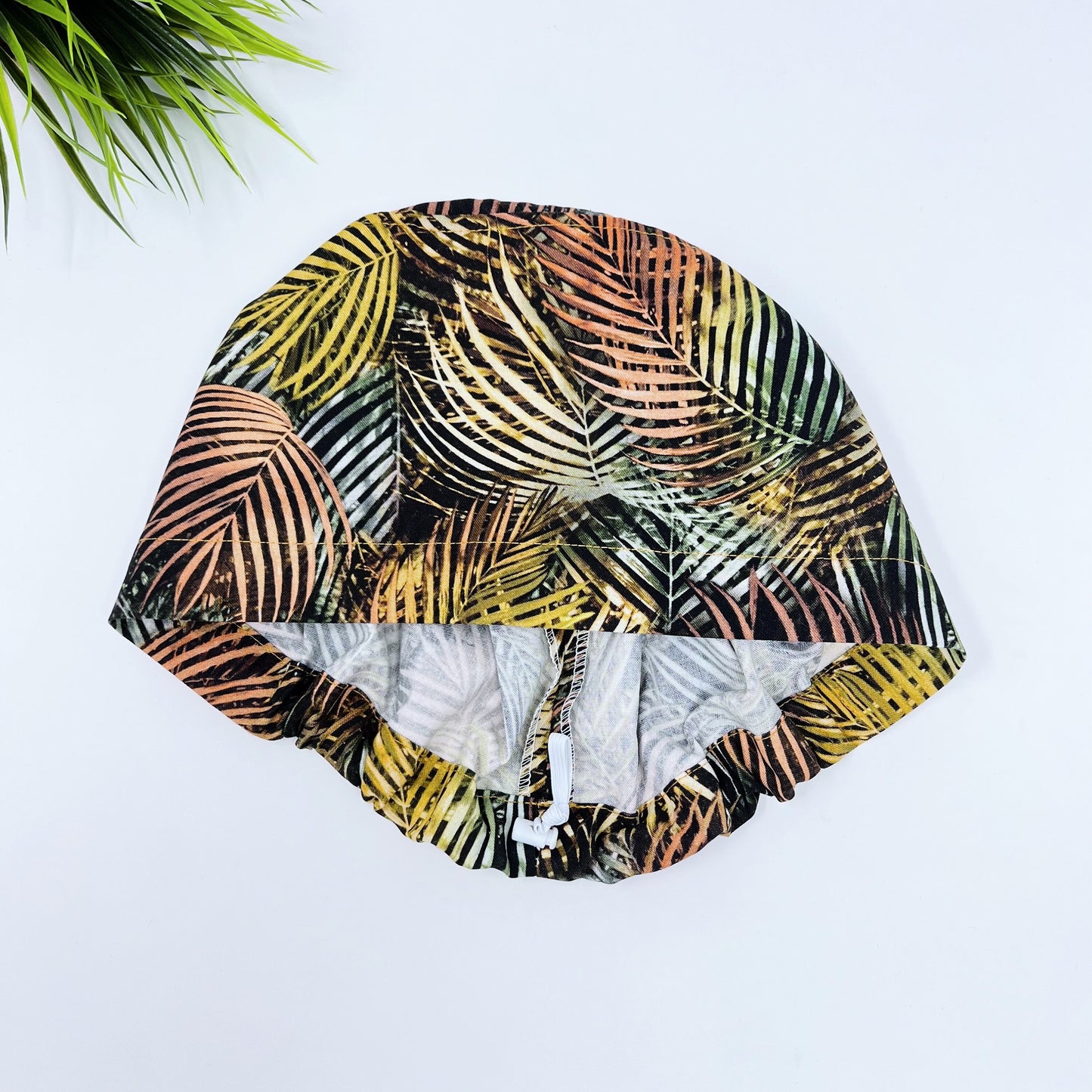 Tropical Forest Leaves Euro Scrub Cap for Women, Surgical cap Satin Lined Option