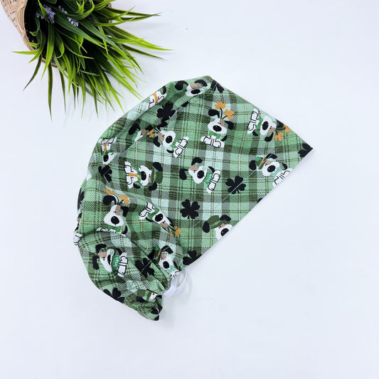 St. Patricks Day Euro Scrub Cap for Women, Dog Surgical cap with Satin Lined Option