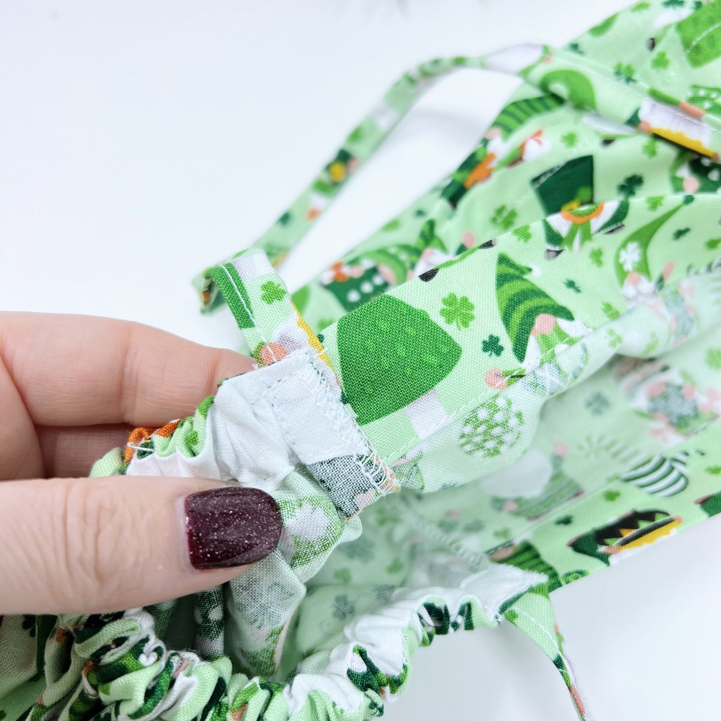 St. Patricks Day Ponytail Scrub Cap for Women. Luck Gnomes Ponytail Scrub Cap.